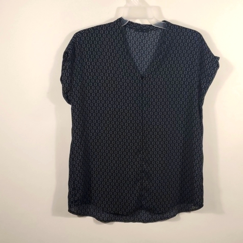 Pleione Black V-Neck Blouse Size Large | Draped Tunic Top Work Shirt